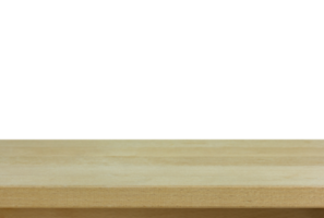 mesa de madeira vazia isolada com traçado de recorte para maquete png
