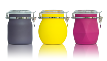 colorful plastic jar isolated with reflect floor for mockup png