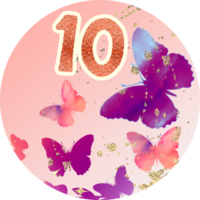 Number 10, 10 th birthday, wedding, advent calendar. Butterflies, watercolour flowers. png