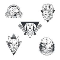 Minimalist Tattoo Drawing Hand Sticker Set With Pet Puppy Theme vector