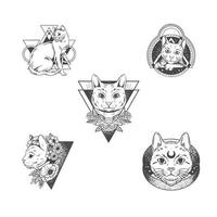 conjunto de pegatinas de tatuaje minimalista con tema de gato mascota vector