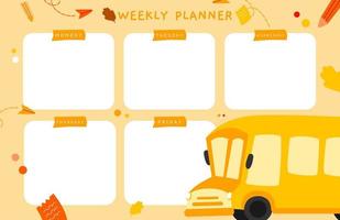 Kids weekly planner template with cute illustration. Usable for your planner, notes, diary, weekly planner, etc. vector