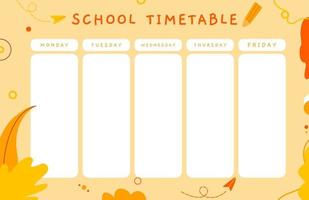 Colorful child school time table template with cute illustration. Usable for planner, school planner, etc.