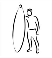 Line drawing of someone surfing vector