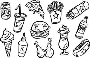 Collection of Fast Food Doodles vector