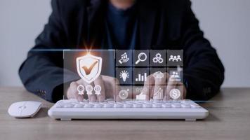 Quality assurance standard and certification. Certified internet businesses and services. Compliance to international guarantee. Concept for QA management and ISO certification organization service photo