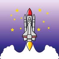 Spaceship to space. Rocket launch set of space missions Image of a rocket with smoke in the background. Rocket vector illustration