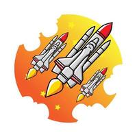 nave espacial al espacio. lanzamiento de cohetes conjunto de misiones espaciales imagen de un cohete con humo en el fondo. Ilustración de vector de cohete