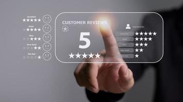 User gives rating to service experience on online application, Customer review satisfaction feedback survey concept, Customer can evaluate quality of service leading to reputation ranking of business. photo
