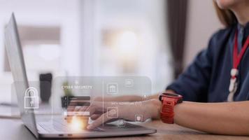 cybersecurity concept, user privacy security and encryption, secure internet access Future technology and cybernetics, screen padlock. photo
