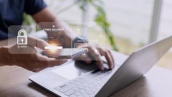 cybersecurity concept, user privacy security and encryption, secure internet access Future technology and cybernetics, screen padlock. photo