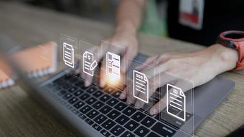 Concept of document management using symbols on a virtual screen, ERP photo