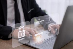 cybersecurity concept, user privacy security and encryption, secure internet access Future technology and cybernetics, screen padlock. photo