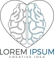 diseño creativo del logo en forma de corazón cerebral. pensar en el concepto de idea. lluvia de ideas icono de logotipo de cerebro de pensamiento de poder. vector