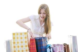 happy young adult women  shopping with colored bags photo