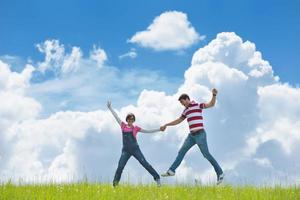 romantic young couple in love together outdoor photo