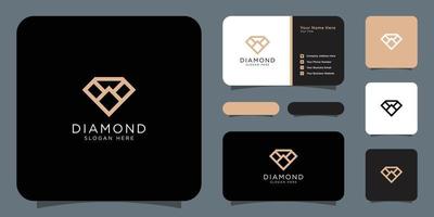 diseño de vector de logotipo de diamante línea mono con tarjeta de visita