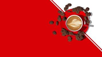 Coffee Cup Top View with Beans Falling, 3D Rendering video