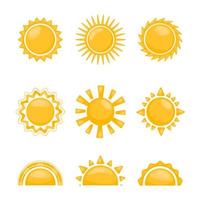 Glowing Sun Icon Set vector