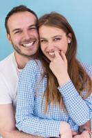 couple isolated on blue Background photo