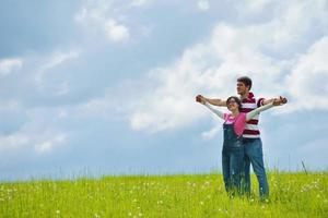 romantic young couple in love together outdoor photo