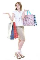 happy young adult women  shopping with colored bags photo