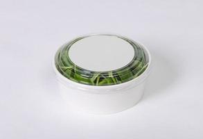 Takeaway food container round box mockup with vegetable and fruit, copy space for your logo or graphic design photo