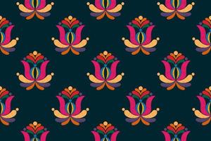 diseño de decoración de patrones sin fisuras étnicos ikat. alfombra de tela azteca boho mandalas decoración textil papel tapiz. tribal nativo motivo flor decorativo tradicional bordado vector ilustrado fondo
