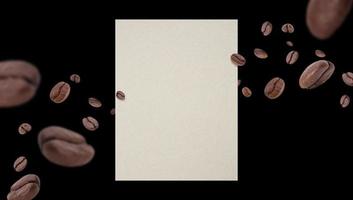 granos de café tostados de remolino volador con plantilla de maqueta de espacio de copia foto
