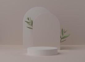 White product display round podium in with leafs background, Cosmetic product minimal scene with platform, Stand to show products background photo