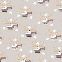 helicopter flying in spring and flowers pattern vector