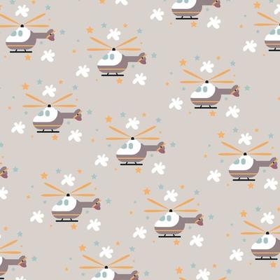 helicopter flying in spring and flowers pattern