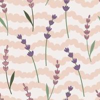 Wave curly and lavender branches pattern vector