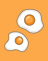 Double fried eggs on yellow background. Vector design. Fried egg flat design. Fast food. Fried egg close up.