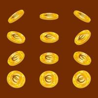 Golden euro coins isolated on brown background. Vector illustration.