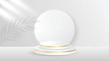 Minimal scenery with geometrical forms. white podium display product Circle backdrop and window lighting, background vector 3d render podium. stand cosmetic products. 3d vector illustration.