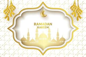 ramadan kareem background template design vector, eid mubarak, with crescent hanging ornament, golden color vector