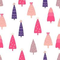 Seamless pattern with Christmas trees, modern flat design. A set of unusual colored Christmas trees. Pink, lilac, beige. For printed products - poster paper, fabric or for the web. vector