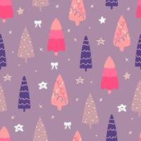 Seamless pattern with Christmas trees, modern flat design. A set of unusual colored Christmas trees. Pink, lilac, beige. For printed products - poster paper, fabric or for the web. vector