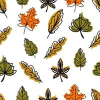 Seamless linear pattern of fallen autumn leaves of different shapes. Autumn background, poster with different levels. Seasonal autumn elements for creating postcards, invitations, cartoon flat style vector