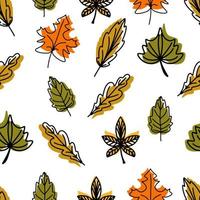 Seamless linear pattern of fallen autumn leaves of different shapes. Autumn background, poster with different levels. Seasonal autumn elements for creating postcards, invitations, cartoon flat style vector