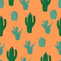 Seamless pattern with various cacti, bright texture with green cacti, hand drawing in cartoon style, stylish and simple illustration, background with desert plants, vector print for printing bedding