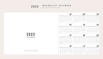Planificador de calendario 2023 estilo minimalista. diseño de planificador de calendario mínimo clásico para imprimir un conjunto de plantillas de calendario de escritorio de 12 páginas. ilustración vectorial vector