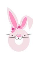 Funny bunny number 0 for kids. Zero digit in the form of a rabbit vector