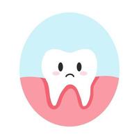 inflamación de las raíces del diente en estilo plano de dibujos animados. ilustración vectorial de la enfermedad de las encías, el carácter de los dientes de gingivitis, el concepto de atención dental, la higiene bucal vector