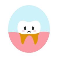 Tooth root caries in cartoon flat style. Vector illustration of disgruntled unhealthy teeth character, dental care concept, oral hygiene