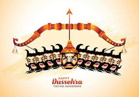 Happy dussehra celebration angry ravan with ten heads card background vector