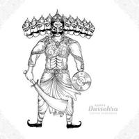 Happy dussehra celebration ravan with hand draw sketch design vector