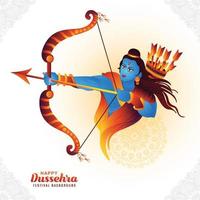 Happy dusshera illustration of lord rama with bow giving card holiday background vector