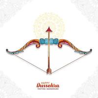 Traditional happy dussehra watercolor bow and arrow celebration card background vector